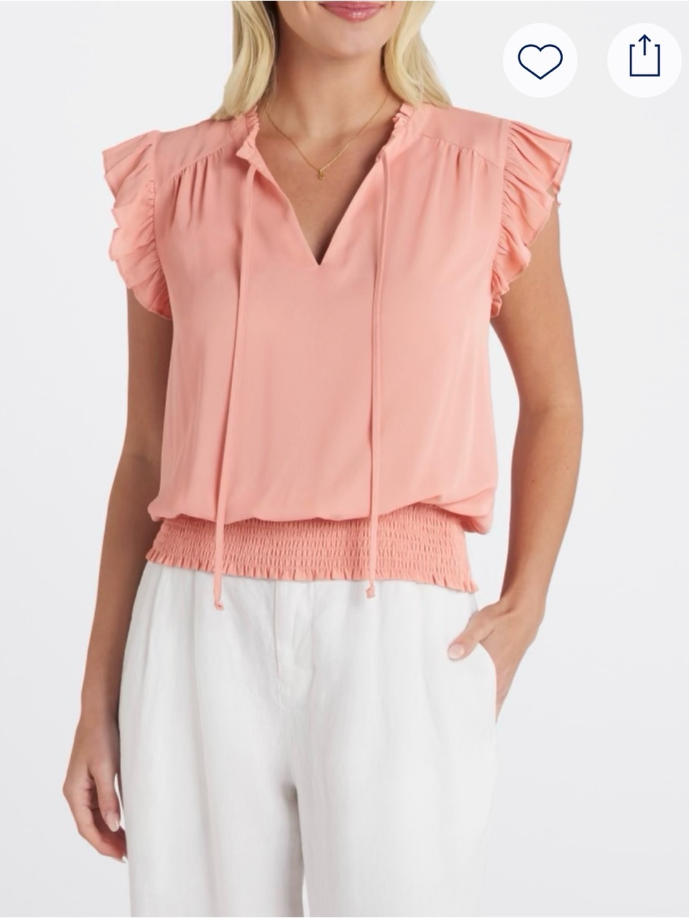 Ruffled Tie-Neck Smocked Waist Top - Blush Pink